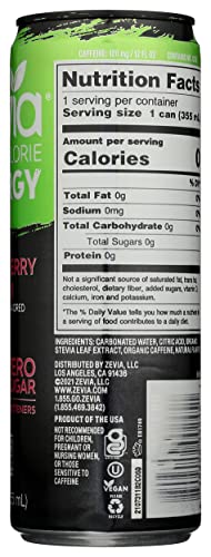 Zevia Zero Calorie Energy Drink  Strawberry Kiwi  120mg Caffeine  Zero Sugar  Non-GMO  12 Fl Oz (Pack of 12)
