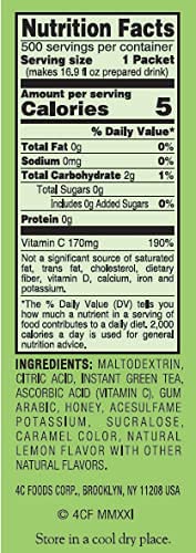 4C Powder Drink Stix, Green Tea 500 Count, Bulk Buy, Singles Stix, On The Go, Refreshing Water Flavorings, Value Pack