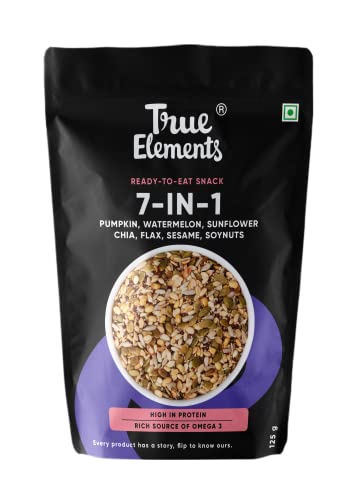 True Elements 7 In 1 Super Seeds & Nut Mix 125G - Pumpkin, Watermelon, Sunflower, Flax, Sesame, Chia Seeds & Soynuts | Mixed See
