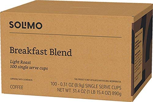 large online retailer Brand - Solimo Light Roast Coffee Pods, Breakfast Blend, 100 Count, Compatible with Keurig 2.0 K-Cup malt-inspired
