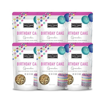 Safe + Fair Birthday Cake Granola – Gluten-Free, Vegan & Plant-Based Snack With Natural Sprinkles – 0G Trans Fat, Non-Gmo, Kosher, Allergen-Free, Whole Grain - 12Oz, 6 Pack