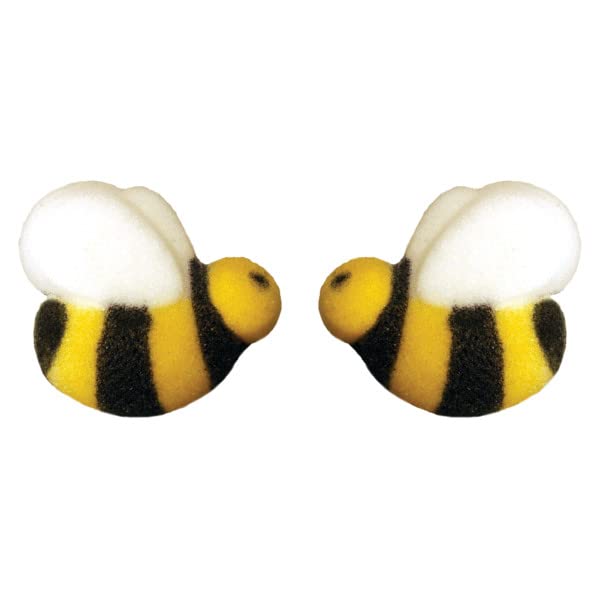 Black and Yellow Bumble Bee Edible Sugar Cake Toppers, 24 Count