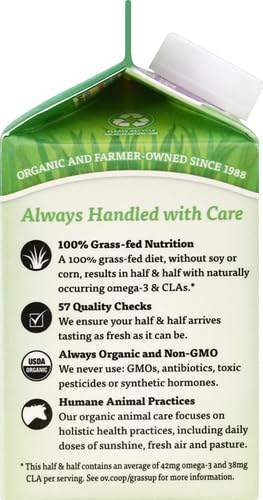 Organic Valley Grassmilk Half and Half - Organic, Grass Fed, Non GMO - 16 oz (Pint)