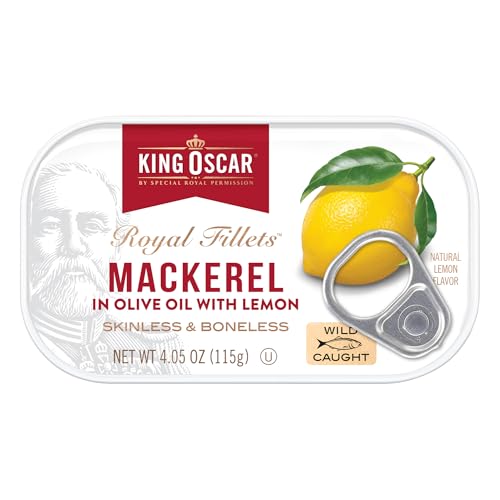 King Oscar Skinless & Boneless Mackerel Variety Pack Olive Oil  Med. Style  Lemon and Jalapeo  4.05-Ounce Cans (Pack of 6)