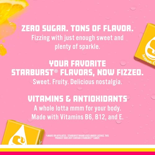 Sparkling Ice STARBURST Lemon, Zero Sugar Flavored Sparkling Water, with Vitamins and Antioxidants, Low Calorie Beverage, 17 fl