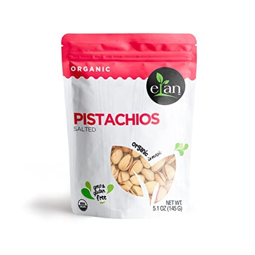 Elan Organic Raw Pistachios, Unsalted Kernels, No Shell,Pistachio Nuts, Non-Gmo, Vegan, Gluten-Free, Kosher, Healthy Snacks, 8 Pack Of 4.8 Oz