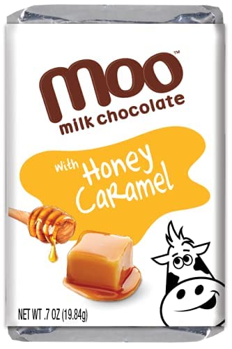 Moo Chocolates All Natural Milk Chocolate Mini Bars With Honey Caramel 0.7 Oz, 28 Ct (Pack Of 2) | 70 Calorie Snacks For On-The-