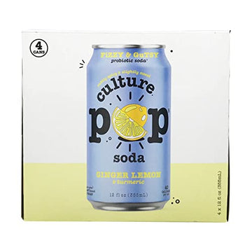culture Pop Soda, Soda ginger Lemon Turmeric, 12 Fl Oz, 4 Pack