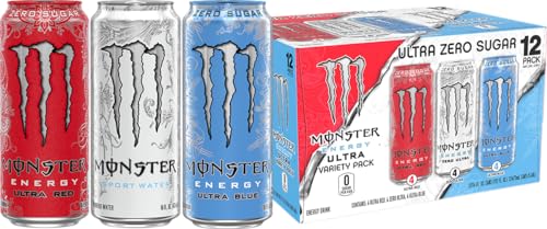 Monster Energy Ultra 3 Flavor Variety Pack, Zero Ultra, Ultra Red, Ultra Blue, Sugar Free Energy Drink, 16 Ounce (Pack Of 12)
