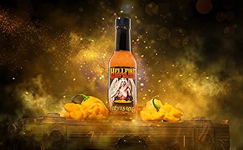 Hellfire Devil'S Gold Hot Sauce, Multi Award-Winning, Gourmet Fruit-Based Hot Sauce, Features Yellow Super Hot Peppers And Exoti