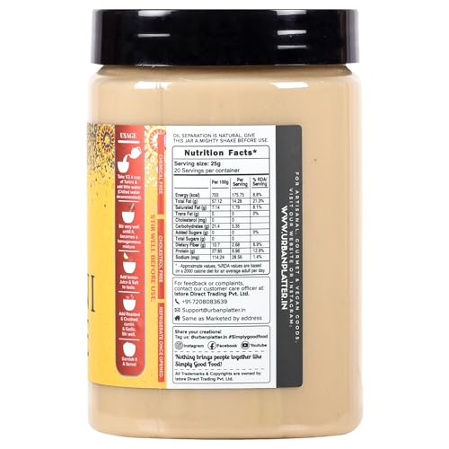 Urban Platter White Tahini Paste 500G [100% Sesame, Creamy And Smooth, Versatile Ingredient]