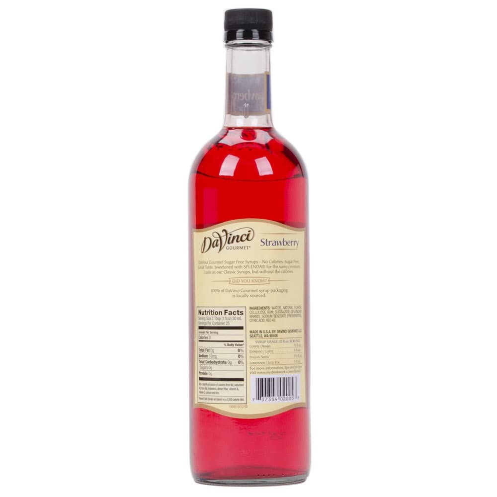 Da Vinci Gourmet Strawberry Sugar Free Syrup, 750 mL, 25.5 Fl Oz, No Added Sugar
