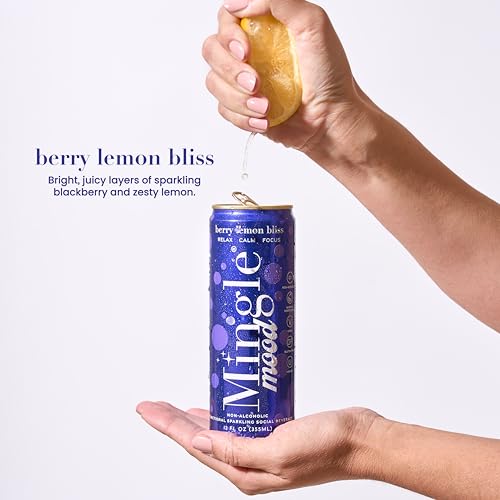 Mingle Mood Berry Lemon Bliss  Sparkling Adaptogen Drink  with L-Theanine  Lions Mane  Ashwagandha for Calm  Clarity & Focus