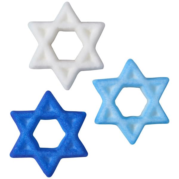 Mini Blue and White Star of David Edible Sugar Cake Toppers, 24 Count