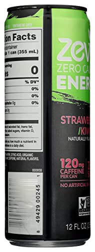 Zevia Zero Calorie Energy Drink  Strawberry Kiwi  120mg Caffeine  Zero Sugar  Non-GMO  12 Fl Oz (Pack of 12)