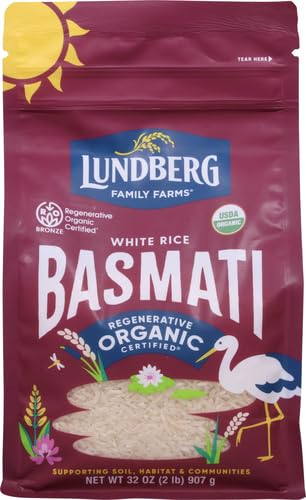 Lundberg Basmati Rice, Organic Long Grain White Rice - Non-Sticky, Fluffy Aromatic Rice, Vegan Food, Healthy Meals, Gluten-Free