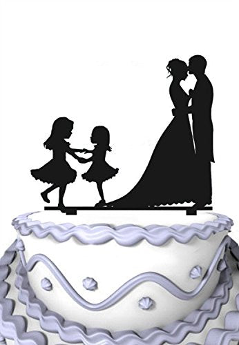 Meijiafei Personalized Bride And Groom With 2 Little Girls Dancing Wedding Decoration