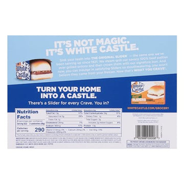 White Castle The Original Slider, 100% Beef, 6Count Hamburgers, Microwaveable 9.5 Oz. Box (Frozen)