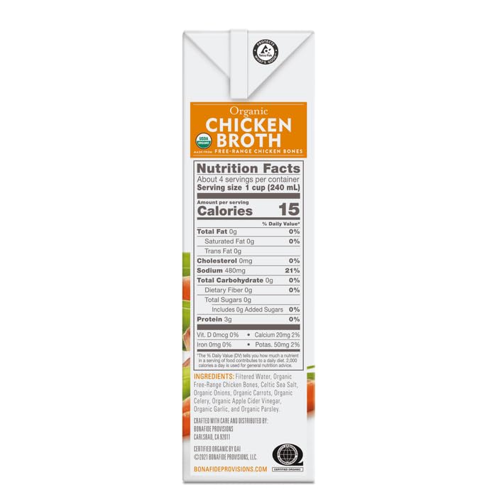 Bonafide Provisions Organic Chicken Broth, Shelf Stable 32 Fl Oz - Pack Of 6