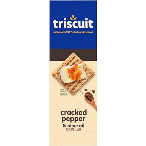 Triscuit Cracked Pepper & Olive Oil Whole Grain Wheat Crackers, Lunch Snacks, Bulk Snack Crackers, 6 - 8.5 oz Boxes