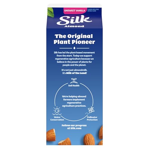 Silk Almond Milk, Unsweet Vanilla, Dairy Free, Gluten Free, Seriously Creamy Vegan Milk with 50% More Calcium than Dairy Milk, 6