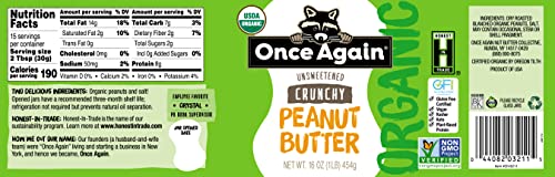Once Again Organic Creamy Sunflower Butter, Lightly Salted & Sweetened, 16oz, Peanut Free, Gluten Free, Vegan, Kosher, Glass Jar