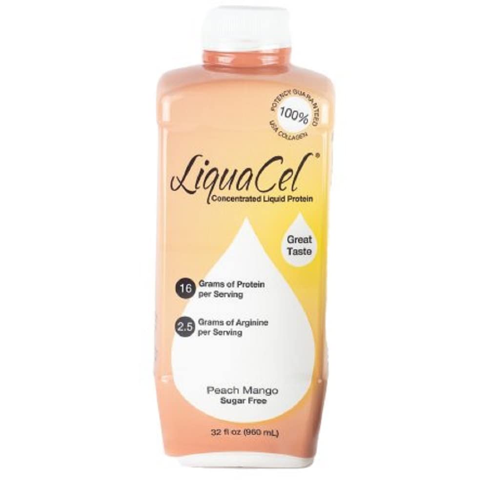 GLOBAL HEALTH PRODUCTS LiquaCel Peach Mango Liquid Protein, 16g Protein, Sugar & Gluten Free, 32 Fl Oz