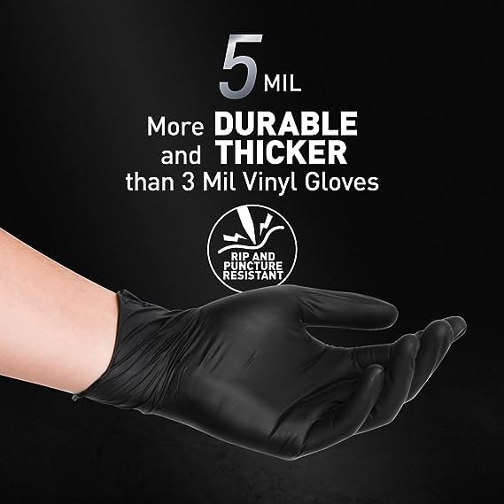 Okiaas Black Disposable Gloves Xl, Vinyl Gloves Disposable Latex Free, 5 Mil, 200 Count, For Food Prep, Household Cleaning, Hair