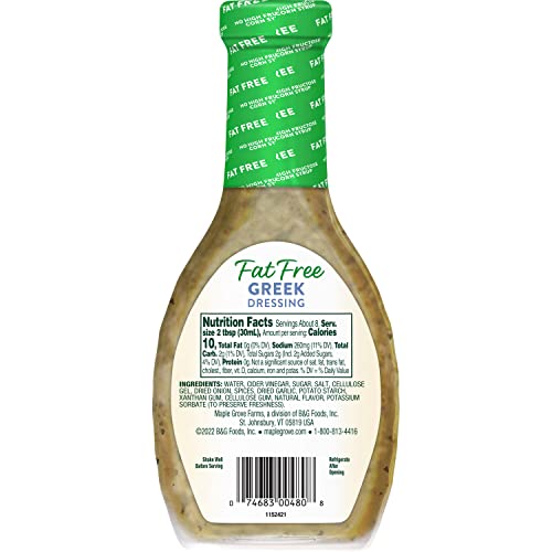 Maple Grove Farms Fat Free Salad Dressing, Greek, 8 Ounce