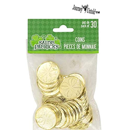 Fun Cute St. Patricks (Bonus Glitter SHIMMERS) St Patricks Day Decoration Shamrock Coins, 30-ct. Packs
