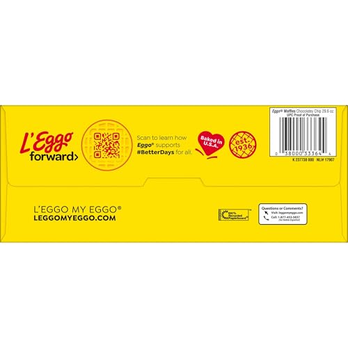 Eggo Frozen Waffles, Frozen Breakfast, Breakfast Food, Family Pack, Chocolatey Chip, 29.6oz Box (24 Waffles)