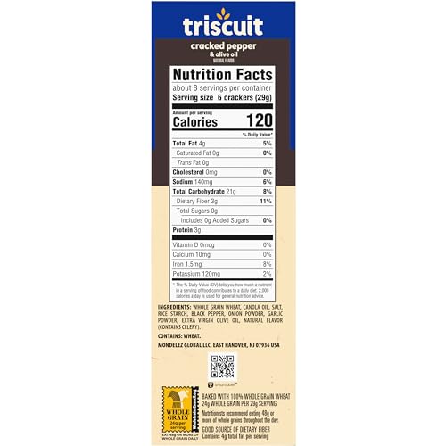 Triscuit Cracked Pepper & Olive Oil Whole Grain Wheat Crackers, Lunch Snacks, Bulk Snack Crackers, 6 - 8.5 oz Boxes