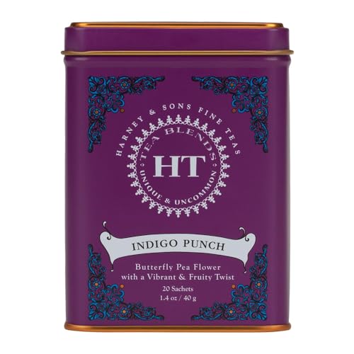 Harney & Sons Indigo Punch Butterfly Pea Flower Tea, 20 Sachets, Fruity Flavors, Model HRN35649