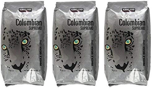 Kirkland Signature Colombian Supremo Whole Bean Coffee, 3 Pound (3 Pack)