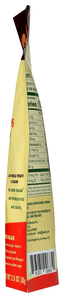 SOLELY Dried Organic Mango Strips with 100% Cacao, 2.8oz - 8 Bags