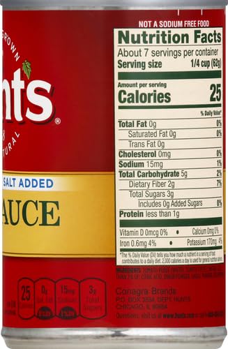 Hunt s Tomato Sauce No Salt Added, 15 oz (Pack of 6)