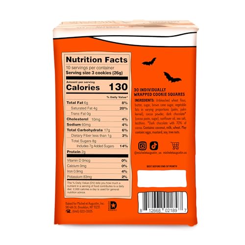 Michel et Augustin Chocolate Cookie Squares  Halloween Chocolate Gift Box  Dark Chocolate & Sea Salt French Shortbread Cookies  Halloween Candy Bulk  Individually Wrapped  30-Pack