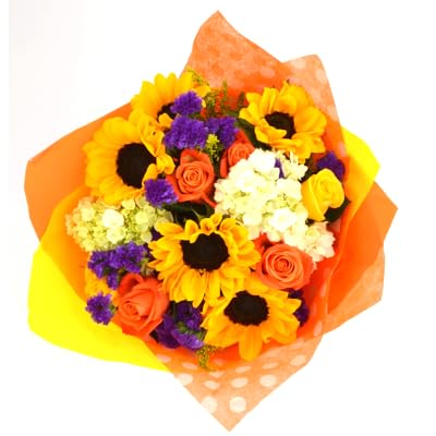 Daydream with Vase | Orange  Yellow  Green Arrangement by Arabella Bouquets | Real Fresh Flowers for Delivery  Gift for Birthday  Congratulations  Mother s Day