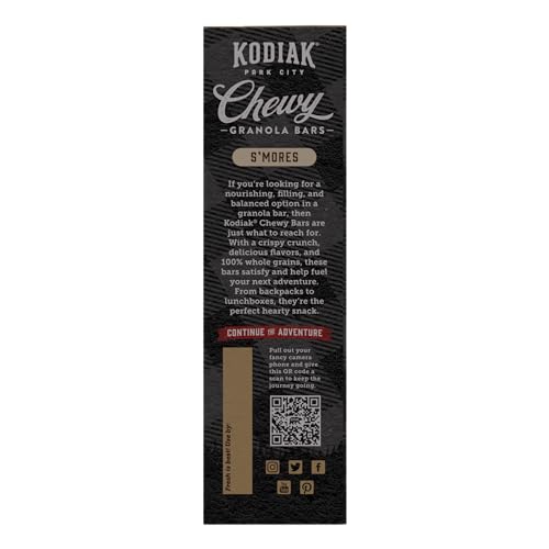Kodiak Cakes Chewy Granola Snack Bars, S mores, High Protein, 100% Whole Grains, 12 boxes with 5 bars each (60 bars total)