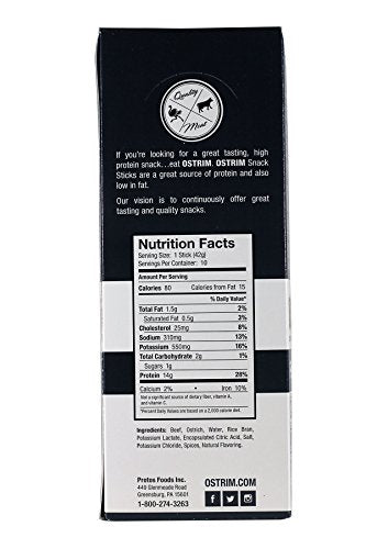 Ostrim (1.5Oz) High Protein Snack Stick, (2 Packs Of 10) (1.5, Pepper (Beef & Ostrich))