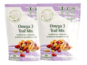 Omega 3 Nut Trail Mix: Cranberries, Almonds, Walnuts & Pumpkin Seeds, Snacking Snack Food Treat, 2 Nice 7oz Bag (14oz Total)