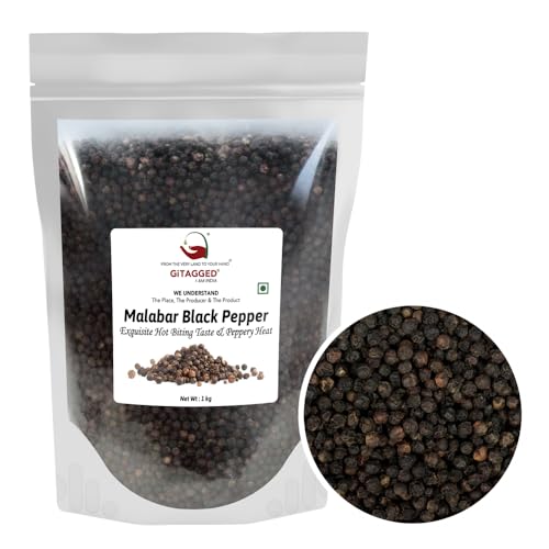 Gitagged Authentic Malabar Black Pepper Whole (Kali Mirch) 1Kg, 500Gm, 100Gm