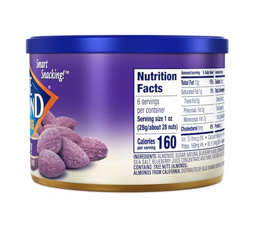Blue Diamond Almonds, Classic Blueberry Flavored Sweet Snack Nuts perfect size for On-the-go, Lunch, Adults and Kids, 6oz Can (P