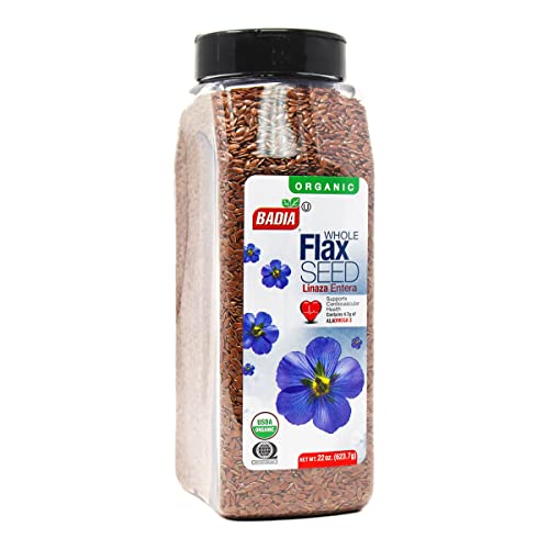 Badia Organic Flax Seed Whole, High in Fiber & Omega-3, 22 oz (Pack of 4)