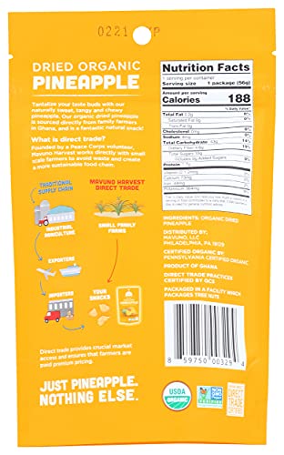 Mavuno Harvest Dried Pineapple, Organic, 2 Oz