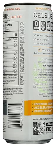 CELSIUS Sparkling Tropical Vibe Energy Drink, 12 Fl Oz, Functional Beverage, Model FGSS1249