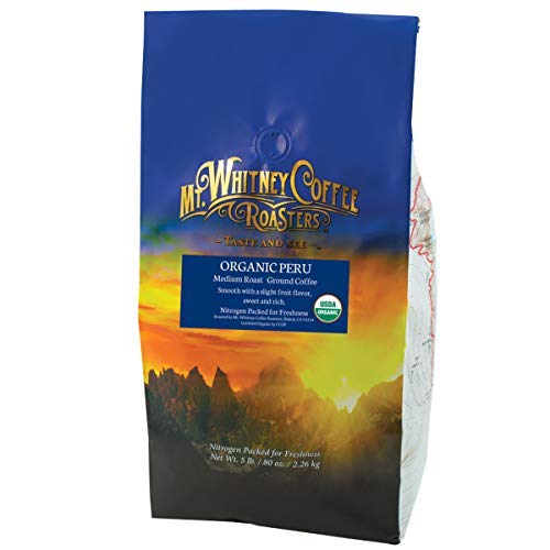 Mt. Whitney Organic Shade Grown  Low Acid Coffee From Peru (Ground  5 Lb)