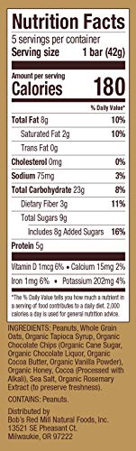 Bob'S Red Mill Peanut Butter Chocolate & Oats Bob'S Bar, 5 Count (Pack Of 6)