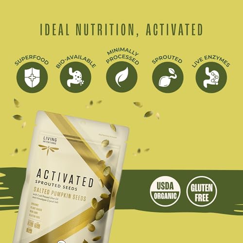 Living Intentions Organic Sprouted Pumpkin Seeds: Salted - Nongmo - Gluten Free - Vegan -Kosher - Paleo - 8 Ounce Unit