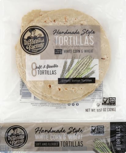 La Tortilla Factory Handmade Style White Corn & Wheat Tortillas, Non-Gmo, 14G Of Whole Grains, 8-Count, 11.57 Oz.
